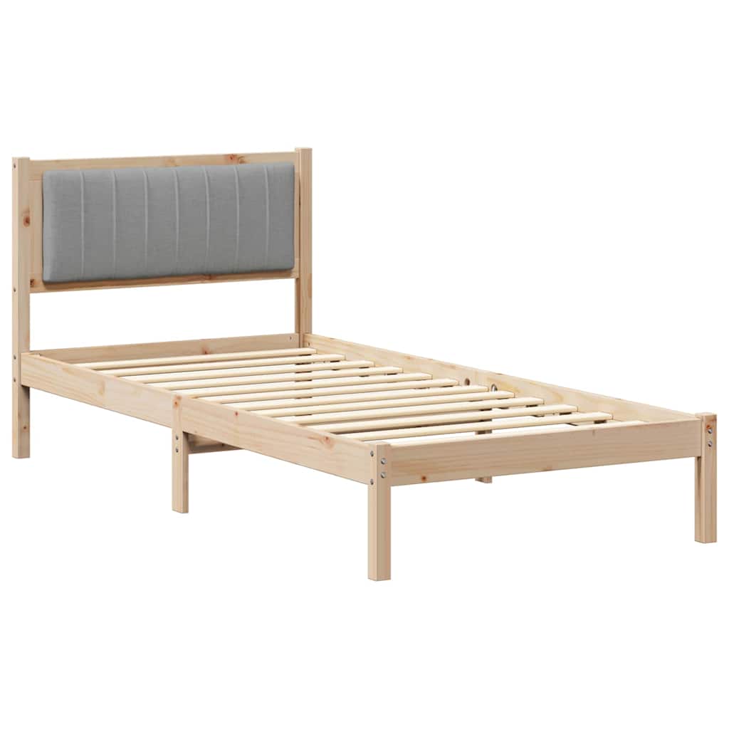 Sängram med Klädd Huvudgavel Ljusgrå 90 x 200 cm Massiv furu