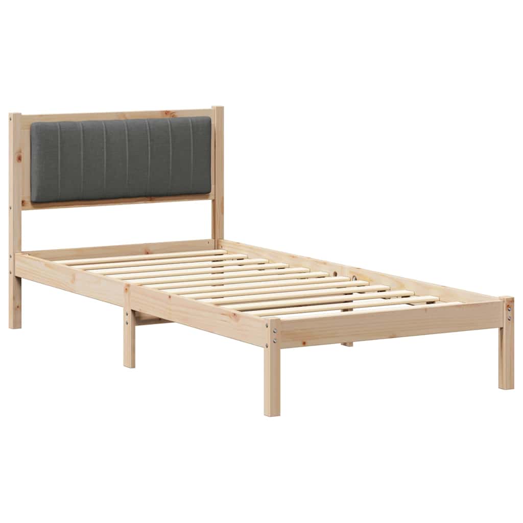 Sängram med Klädd Huvudgavel Mörkgrå 90 x 200 cm Massiv furu
