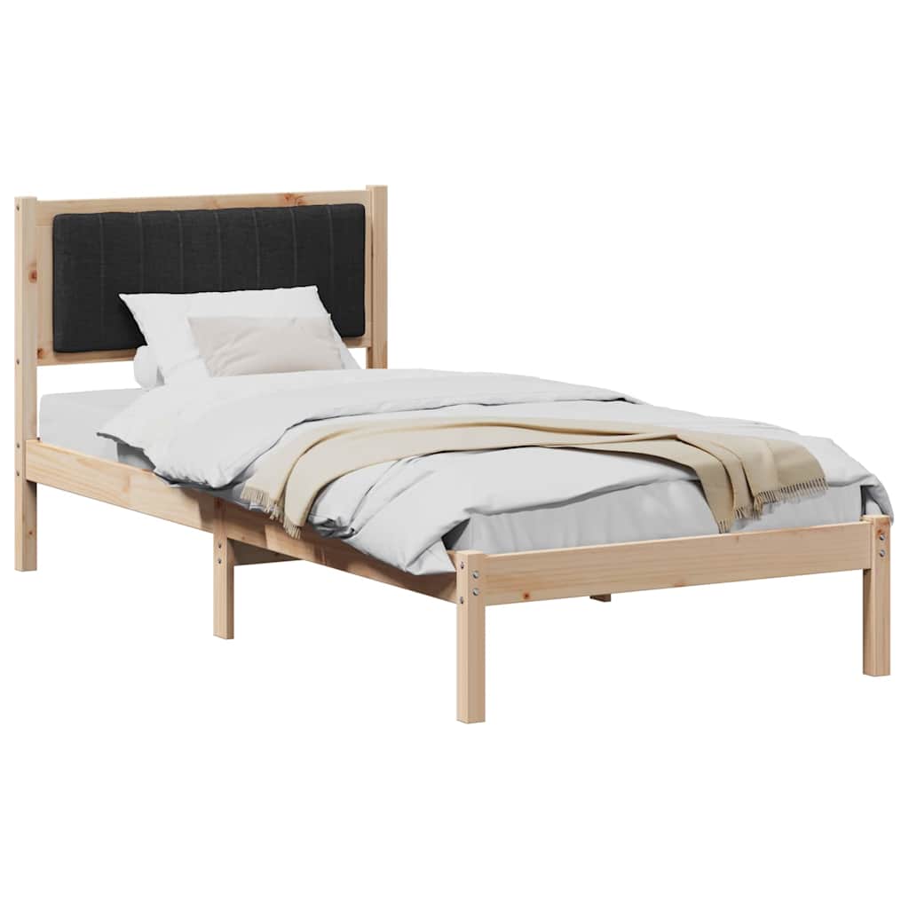 Sängram med Klädd Huvudgavel Svart 90 x 200 cm Massiv furu
