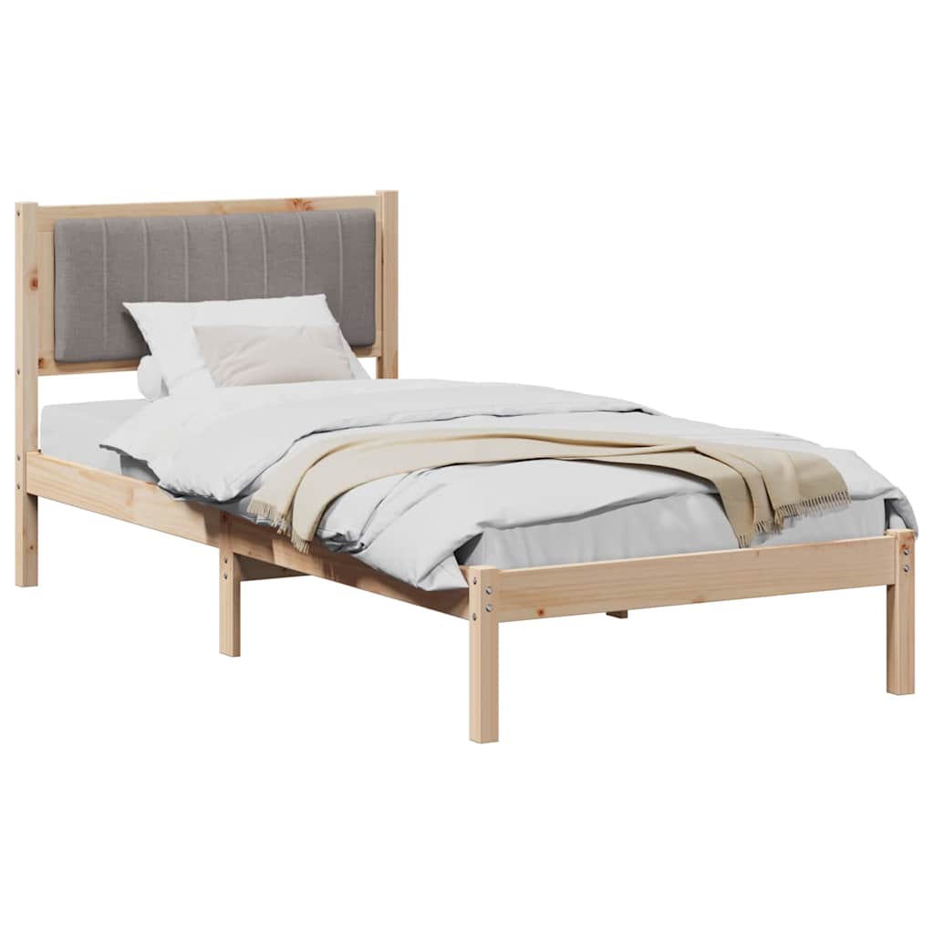 Sängram med Klädd Huvudgavel Taupe 90 x 200 cm Massiv furu