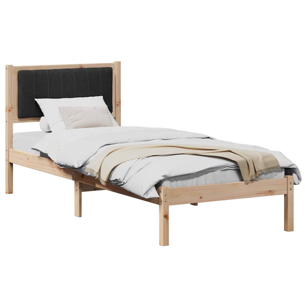 Sängram med Klädd Huvudgavel Svart 80 x 200 cm Massiv furu