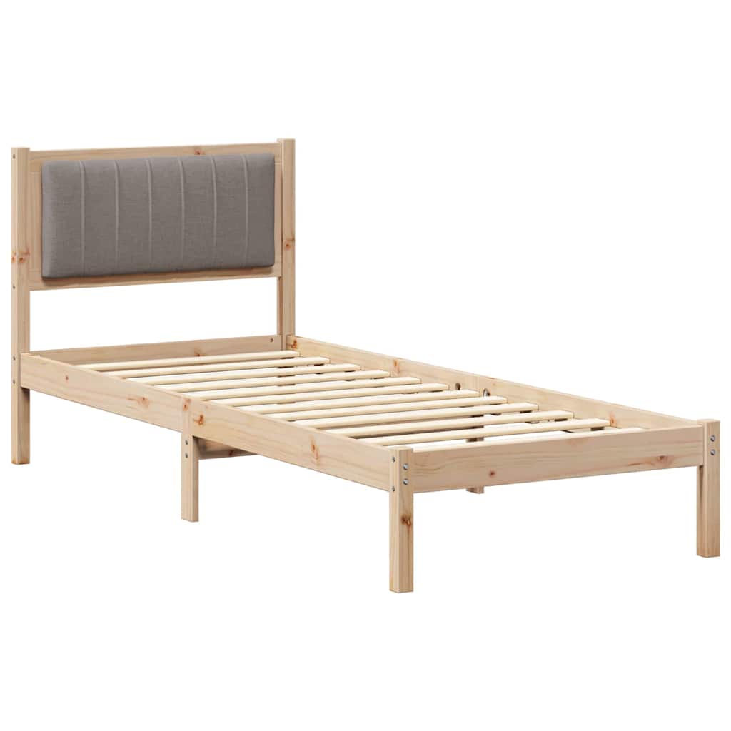 Sängram med Klädd Huvudgavel Taupe 80 x 200 cm Massiv furu