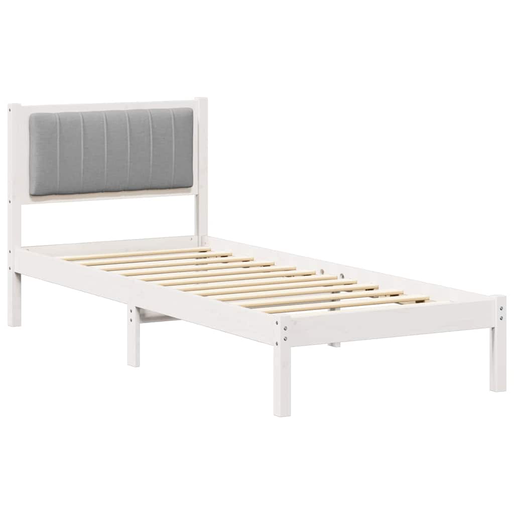 Sängram med Klädd Huvudgavel Ljusgrå 80 x 200 cm Massiv furu