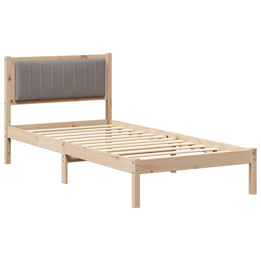 Sängram med Klädd Huvudgavel Taupe 90 x 190 cm Massiv furu