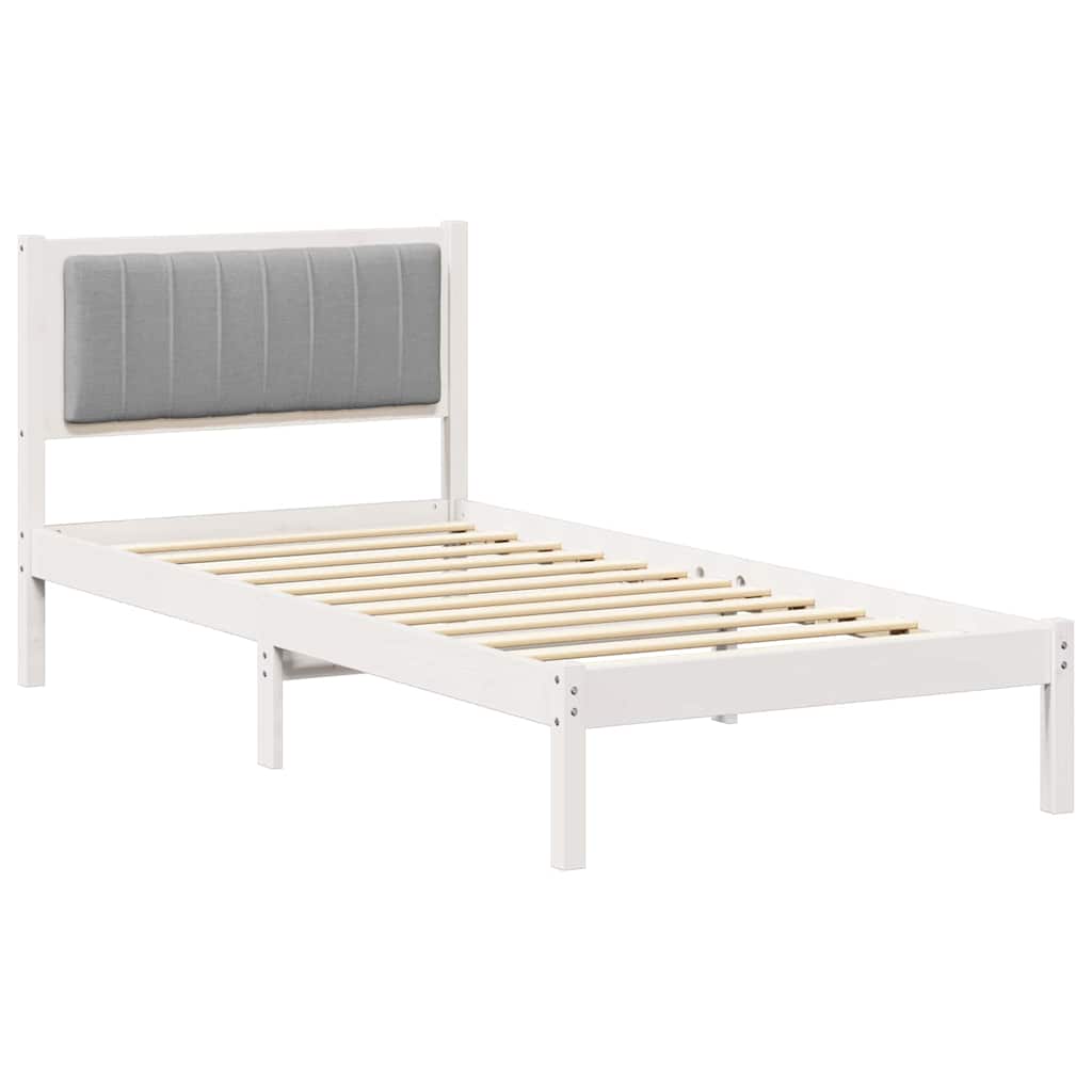 Sängram med Klädd Huvudgavel Ljusgrå 90 x 190 cm Massiv furu