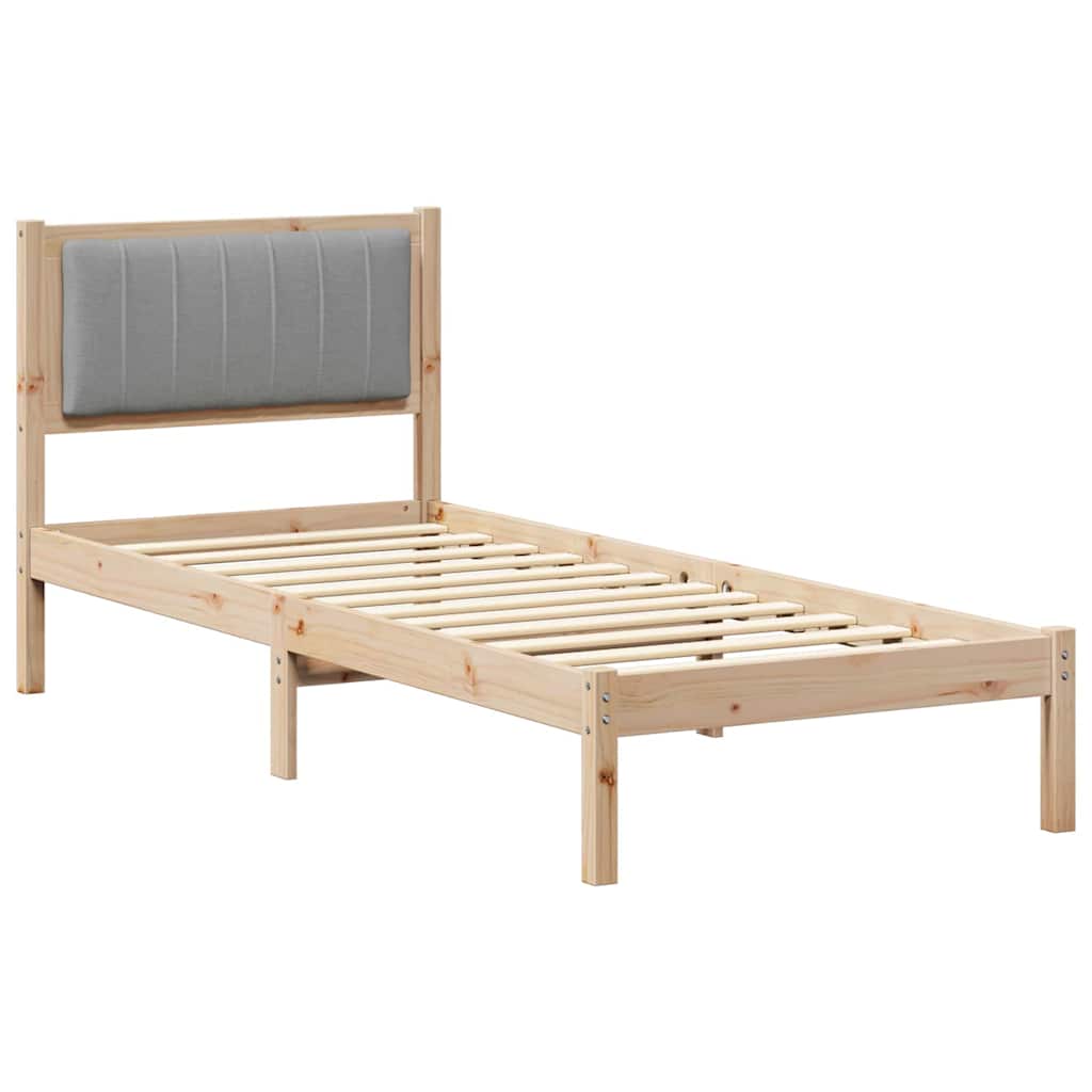 Sängram med Klädd Huvudgavel Ljusgrå 75 x 190 cm Massiv furu