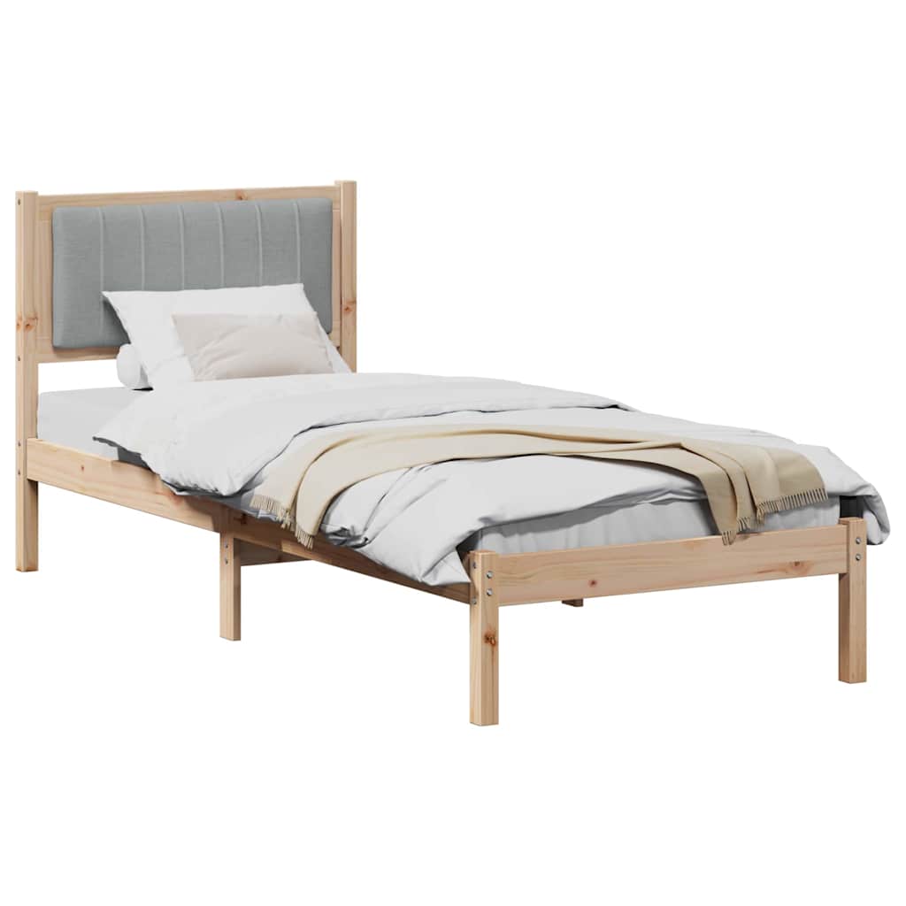 Sängram med Klädd Huvudgavel Ljusgrå 75 x 190 cm Massiv furu