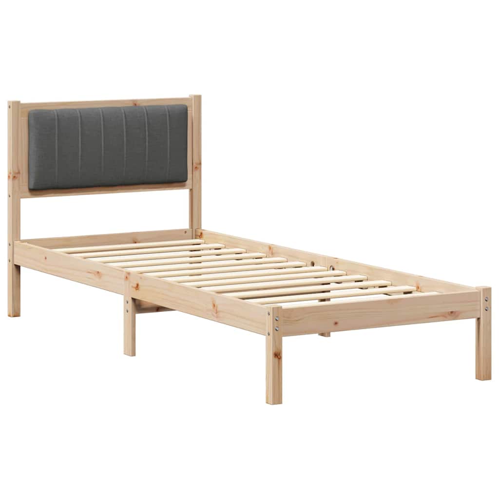 Sängram med Klädd Huvudgavel Mörkgrå 75 x 190 cm Massiv furu