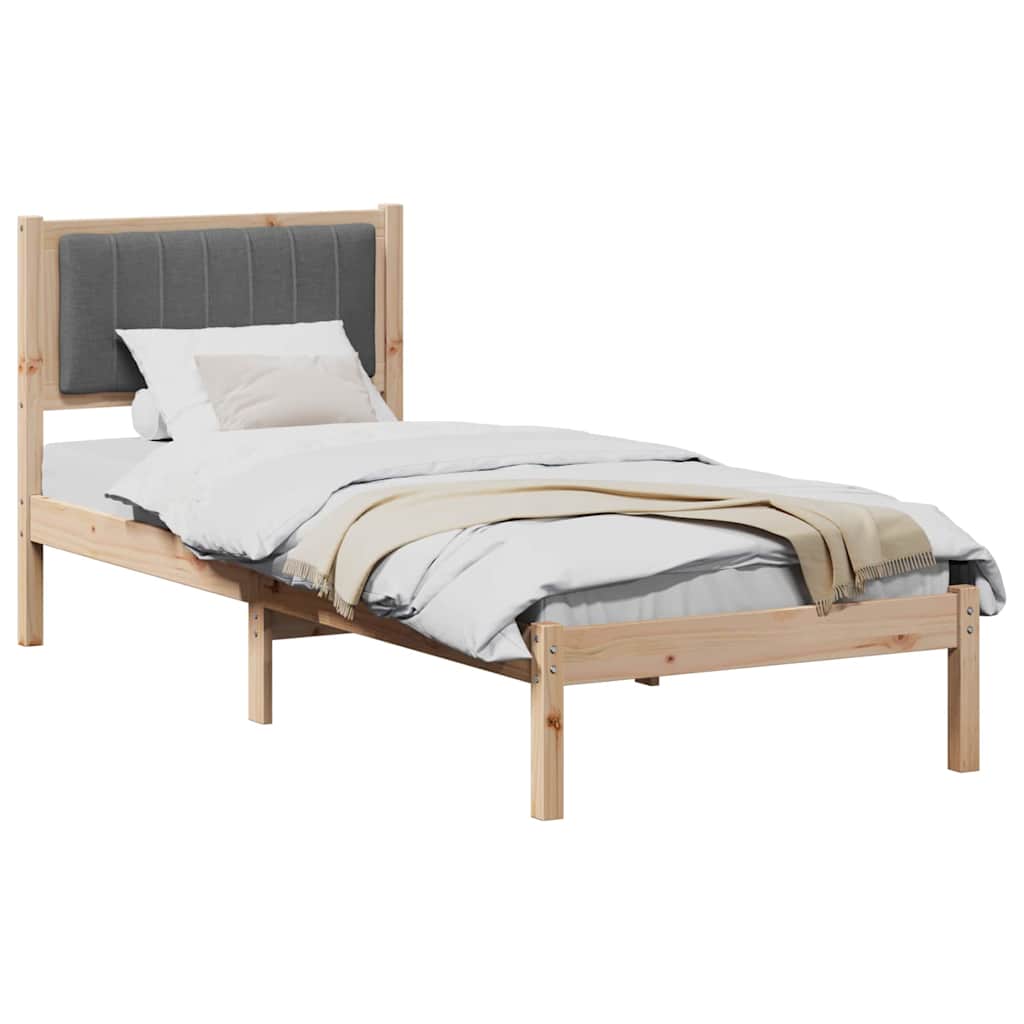 Sängram med Klädd Huvudgavel Mörkgrå 75 x 190 cm Massiv furu