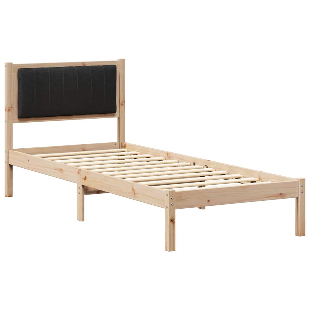 Sängram med Klädd Huvudgavel Svart 75 x 190 cm Massiv furu