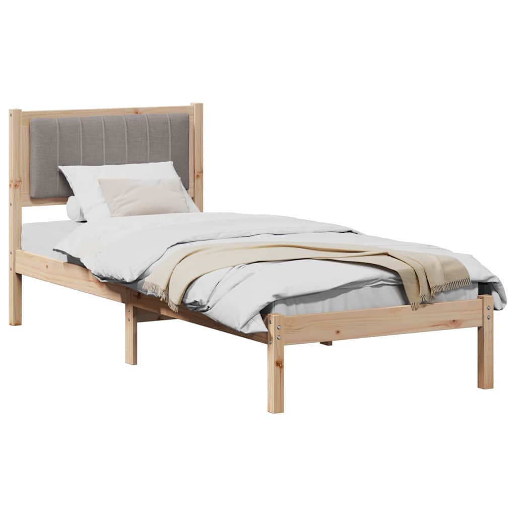 Sängram med Klädd Huvudgavel Taupe 75 x 190 cm Massiv furu