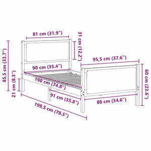 Sängram med huvudgavel Mörkgrå 90 x 190 cm tyg