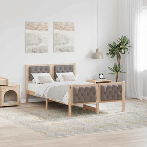 Sängram med huvudgavel Taupe 135 x 190 cm Massiv furu