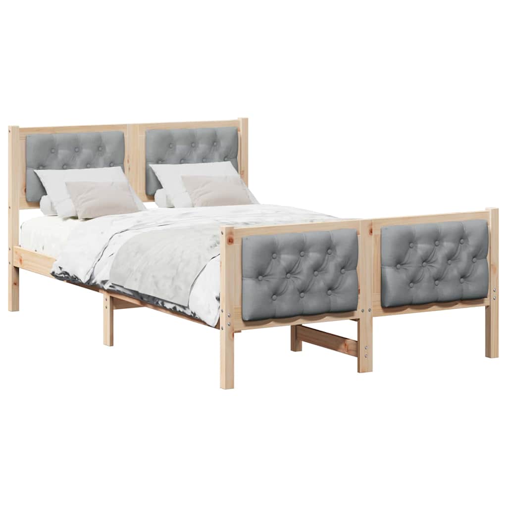 Sängram med huvudgavel Ljusgrå 120 x 190 cm Massiv furu