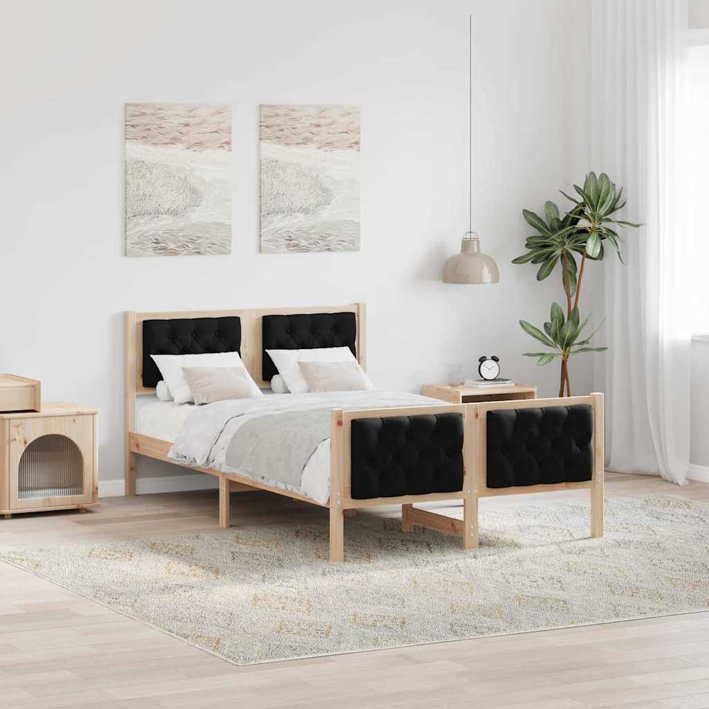 Sängram med huvudgavel Svart 120 x 190 cm Massiv furu