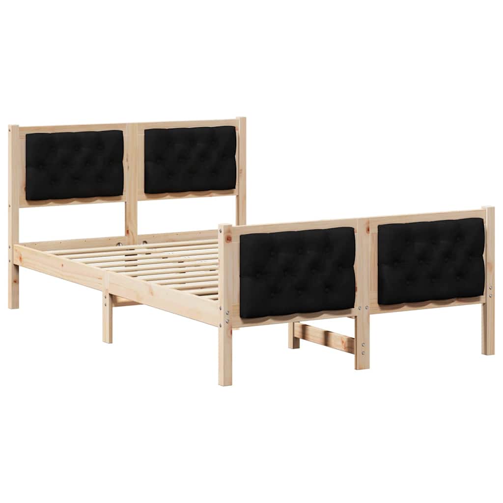 Sängram med huvudgavel Svart 120 x 190 cm Massiv furu