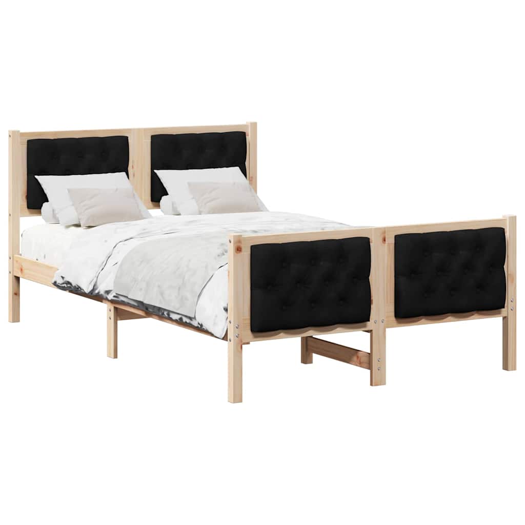 Sängram med huvudgavel Svart 120 x 190 cm Massiv furu
