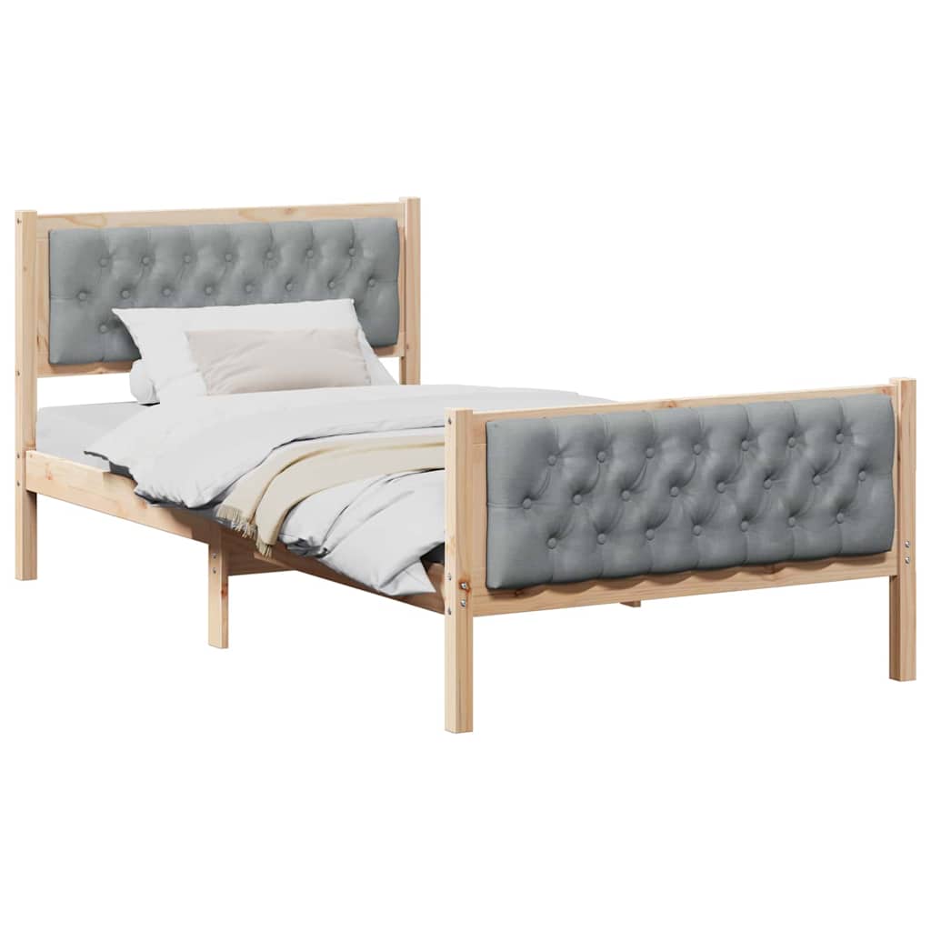Sängram med huvudgavel Ljusgrå 100 x 200 cm Massiv furu