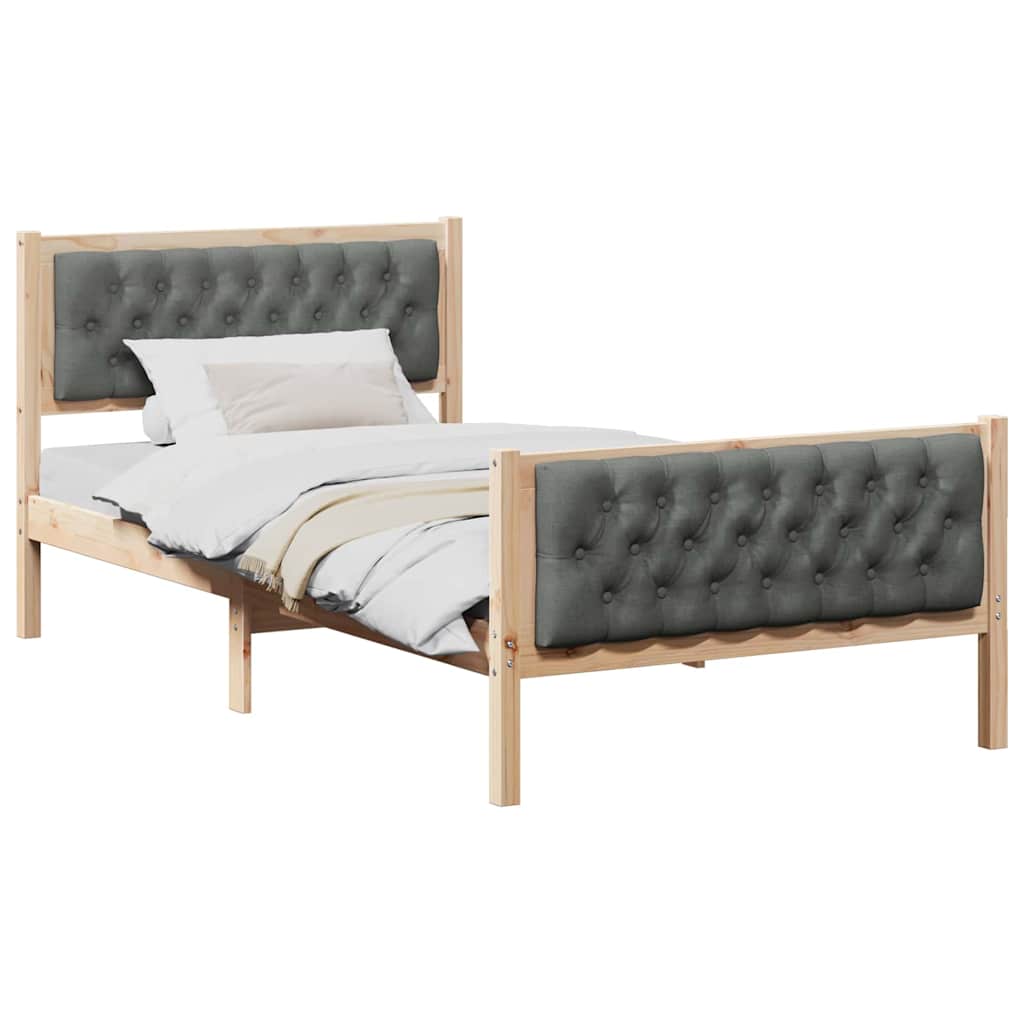 Sängram med huvudgavel Mörkgrå 100 x 200 cm Massiv furu