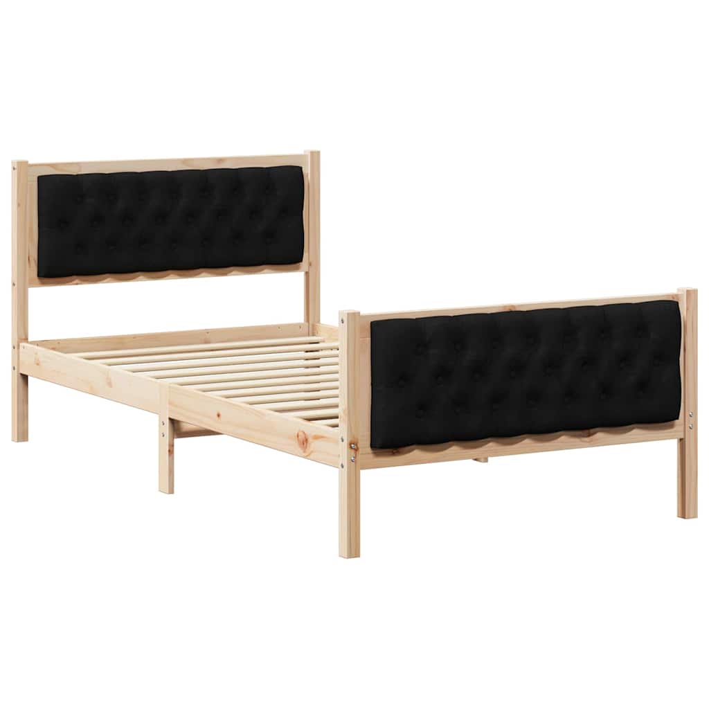 Sängram med huvudgavel Svart 100 x 200 cm Massiv furu