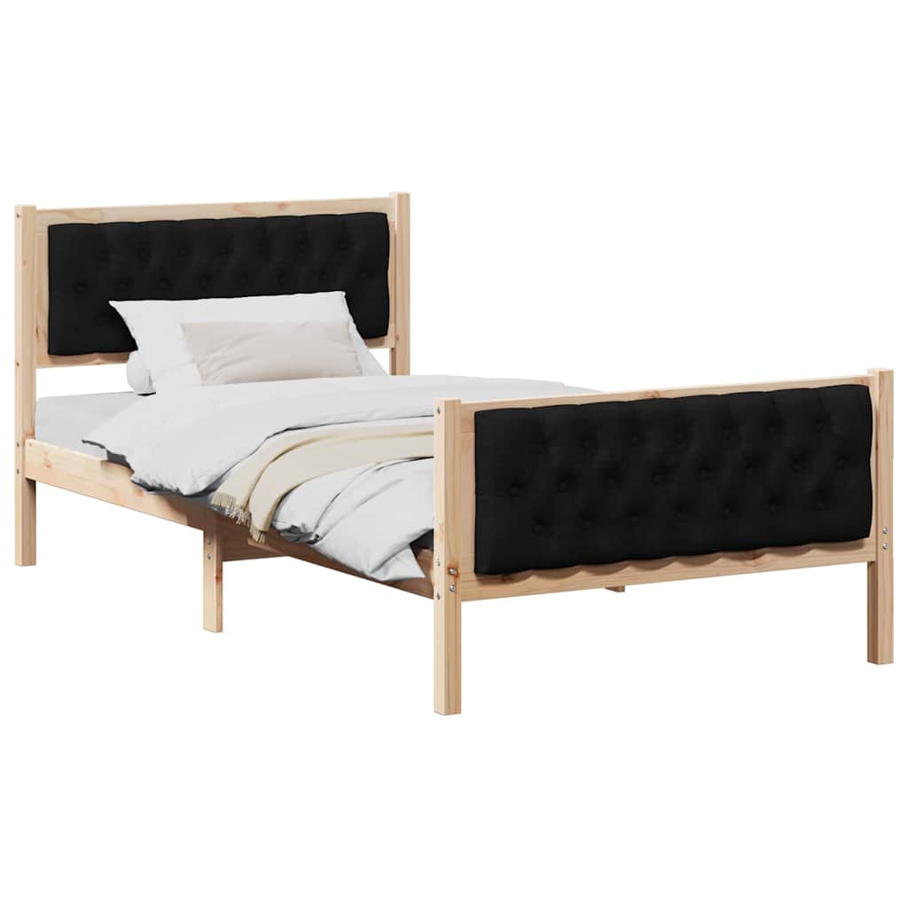 Sängram med huvudgavel Svart 100 x 200 cm Massiv furu
