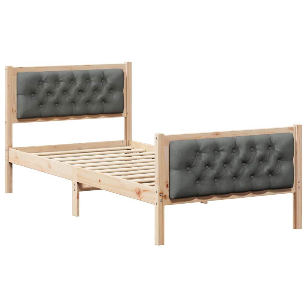 Sängram med huvudgavel Mörkgrå 90 x 200 cm Massiv furu