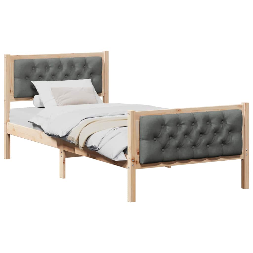 Sängram med huvudgavel Mörkgrå 90 x 200 cm Massiv furu