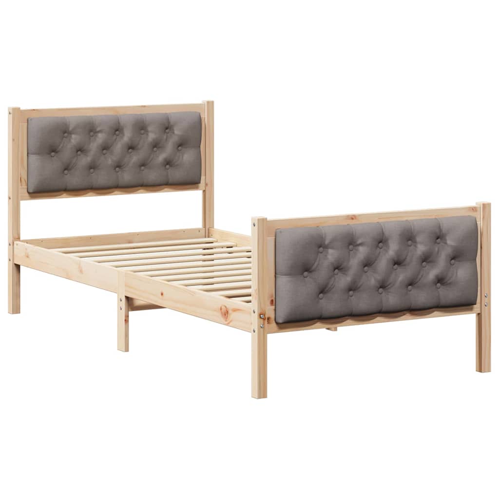 Sängram med huvudgavel Taupe 90 x 200 cm Massiv furu