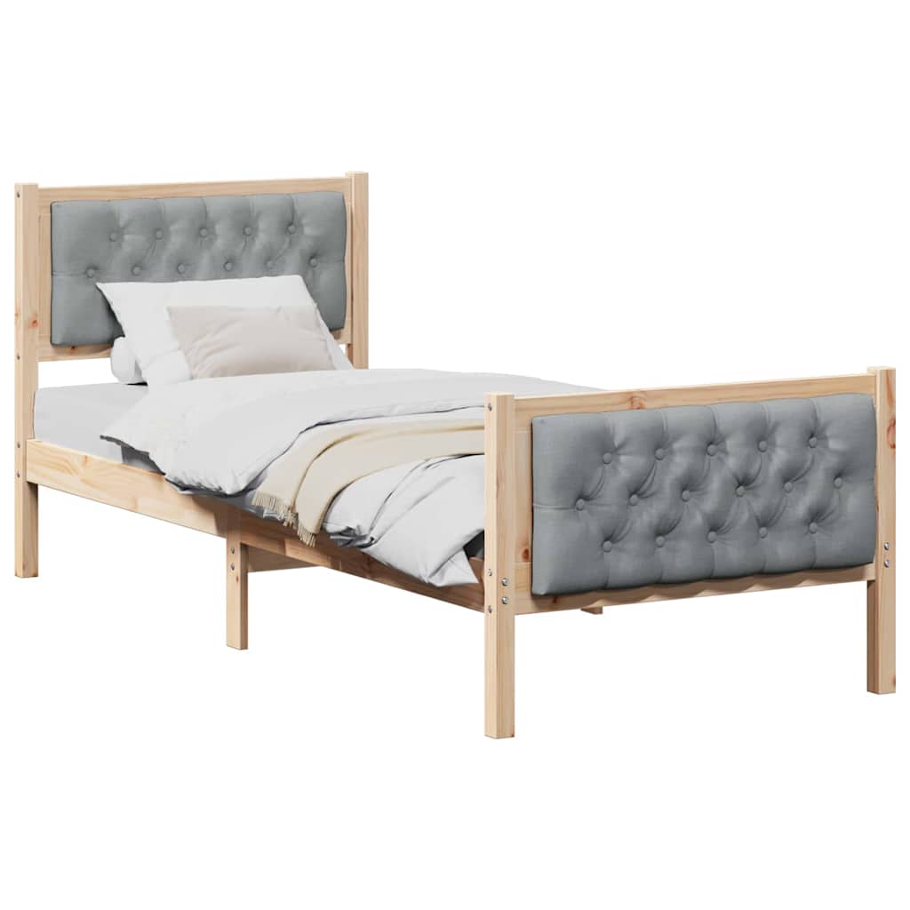 Sängram med huvudgavel Ljusgrå 80 x 200 cm Massiv furu