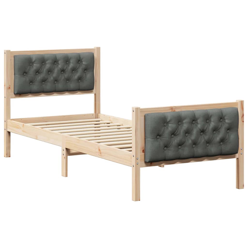Sängram med huvudgavel Mörkgrå 80 x 200 cm Massiv furu