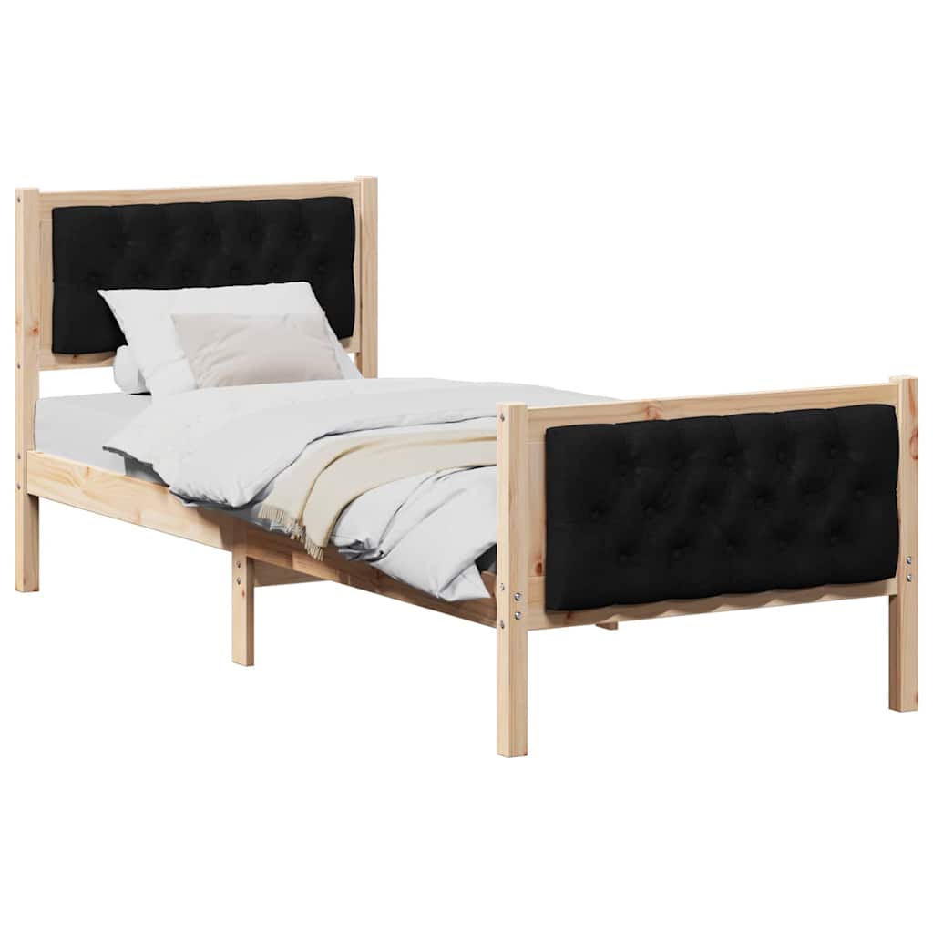 Sängram med huvudgavel Svart 80 x 200 cm Massiv furu