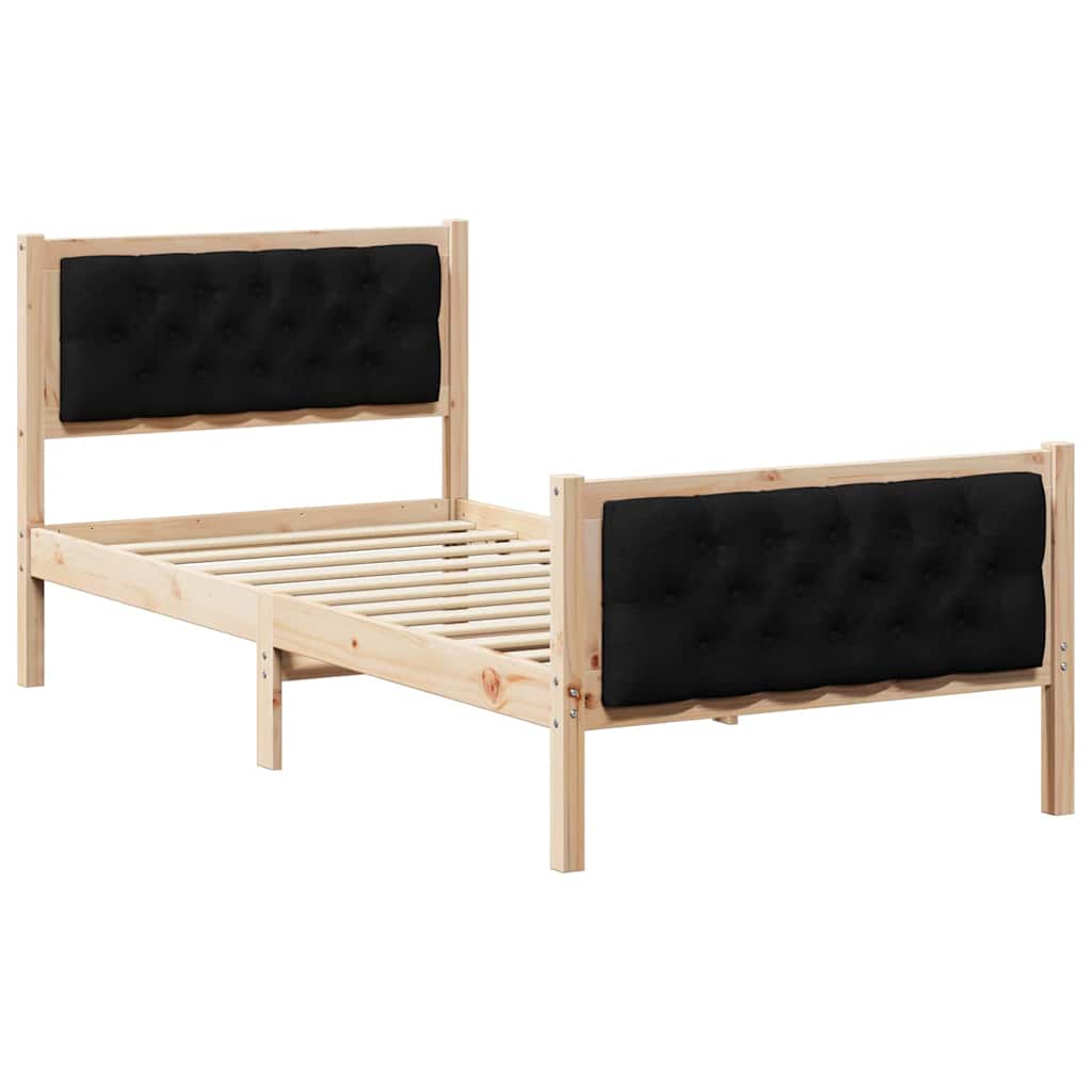 Sängram med huvudgavel Svart 90 x 190 cm Massiv furu