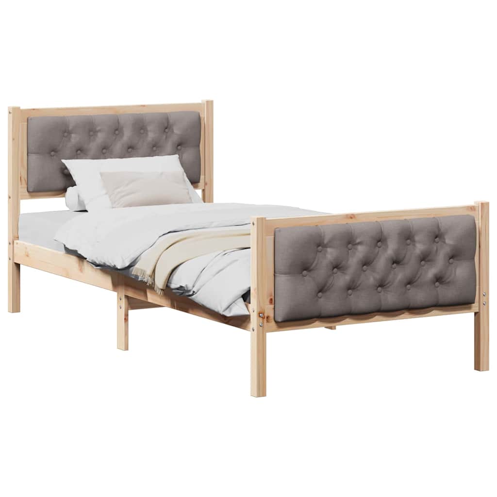 Sängram med huvudgavel Taupe 90 x 190 cm Massiv furu