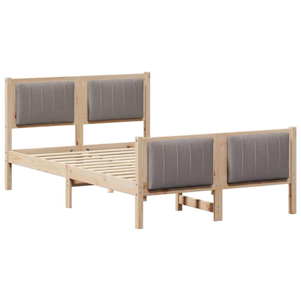 Sängram med huvudgavel Brun och taupe 120 x 190 cm Massiv furu