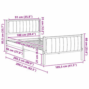 Sängram med huvudgavel Brun och svart 100 x 200 cm Massiv furu