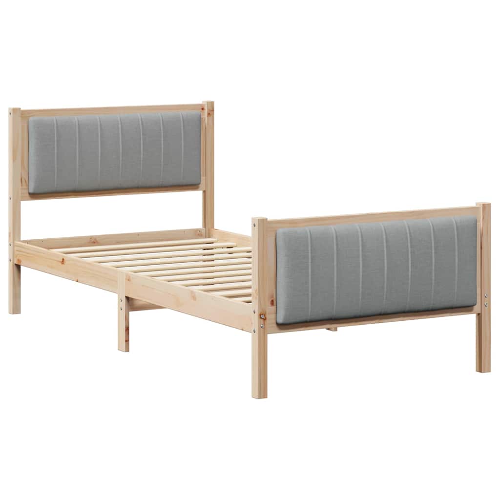 Sängram med huvudgavel Brun och ljusgrå 90 x 200 cm Massiv furu