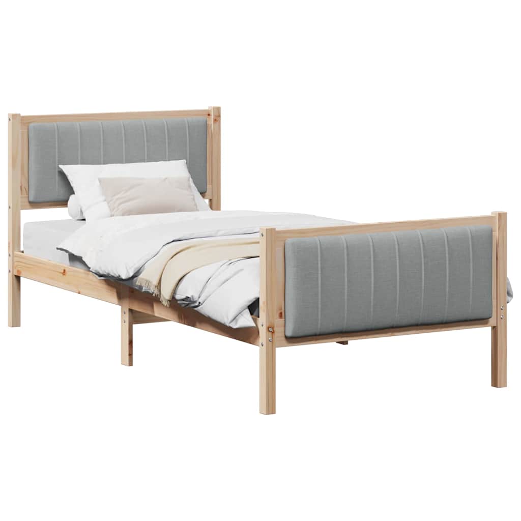 Sängram med huvudgavel Brun och ljusgrå 90 x 200 cm Massiv furu