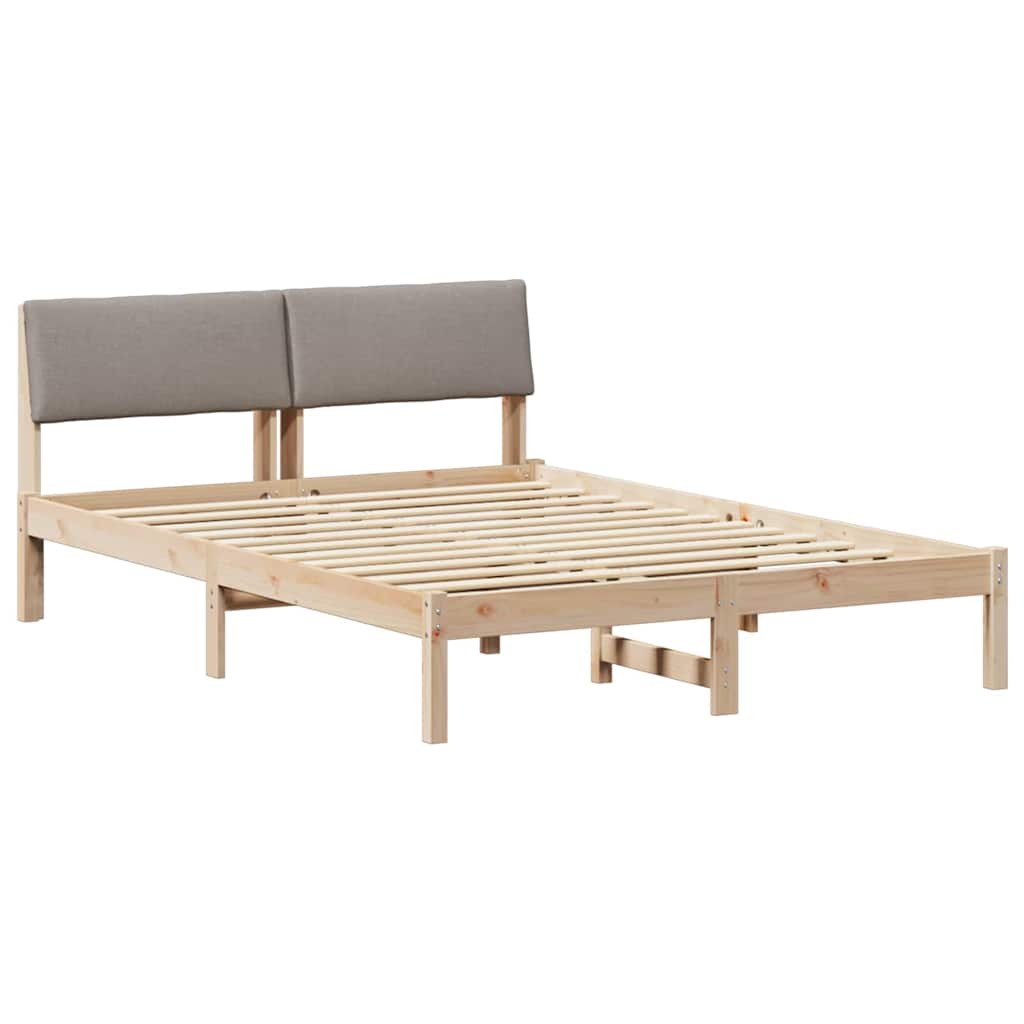 Sängram med huvudgavel Brun och taupe 160 x 200 cm Massiv furu