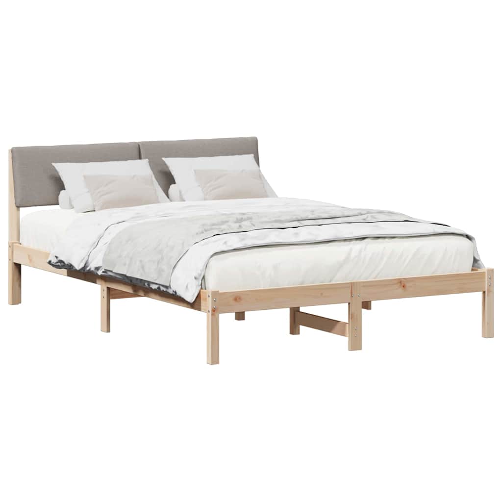 Sängram med huvudgavel Brun och taupe 160 x 200 cm Massiv furu