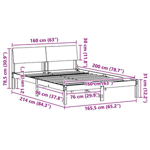 Sängram med huvudgavel Vit och ljusgrå 160 x 200 cm Massiv furu