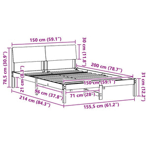 Sängram brun och mörkgrå 150 x 200 cm Massiv furu