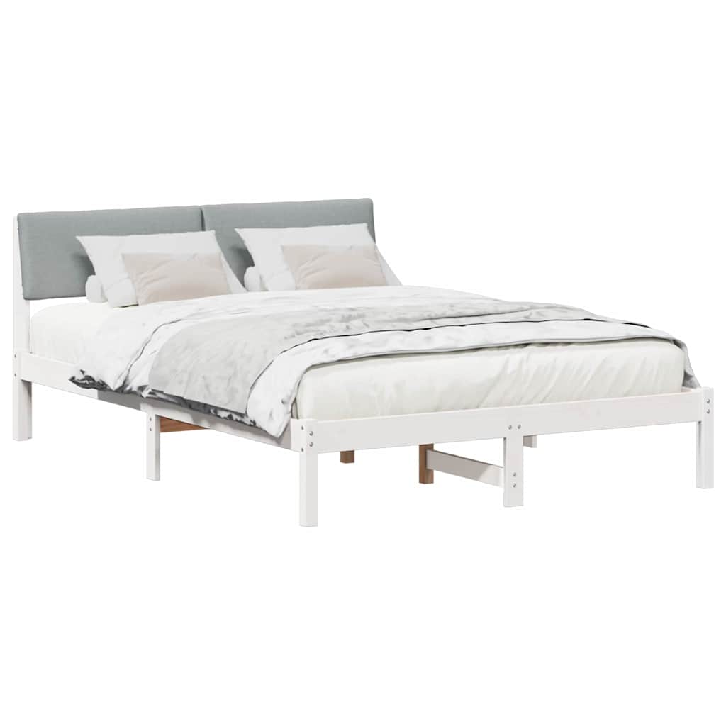 Sängram med huvudgavel Vit och ljusgrå 150 x 200 cm Massiv furu