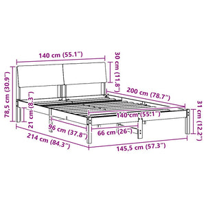 Sängram med huvudgavel Vit och ljusgrå 140 x 200 cm Massiv furu