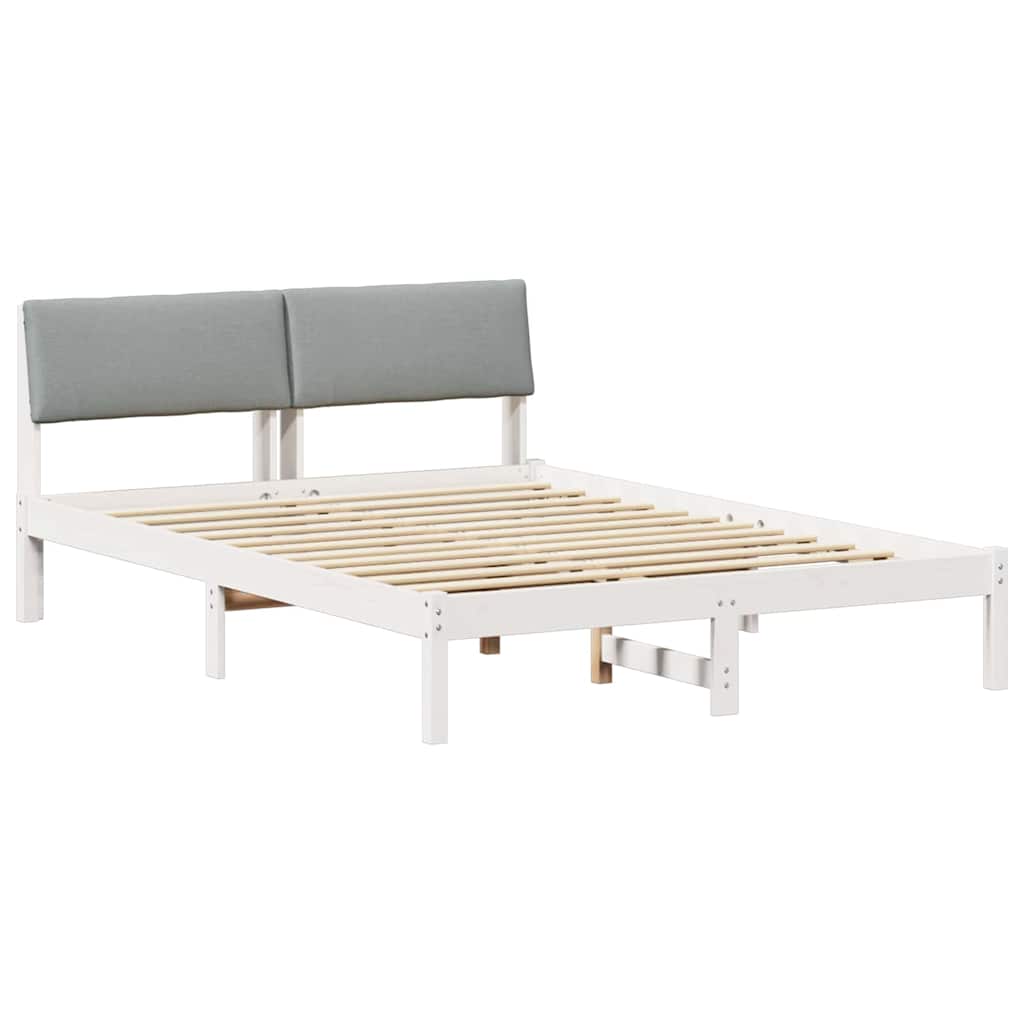 Sängram med huvudgavel Vit och ljusgrå 140 x 190 cm Massiv furu