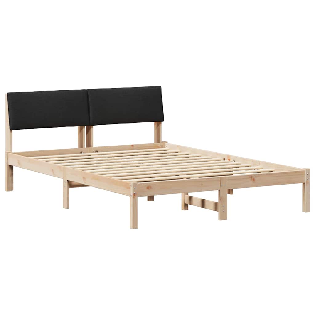 Sängram med huvudgavel Brun och svart 135 x 190 cm Massiv furu