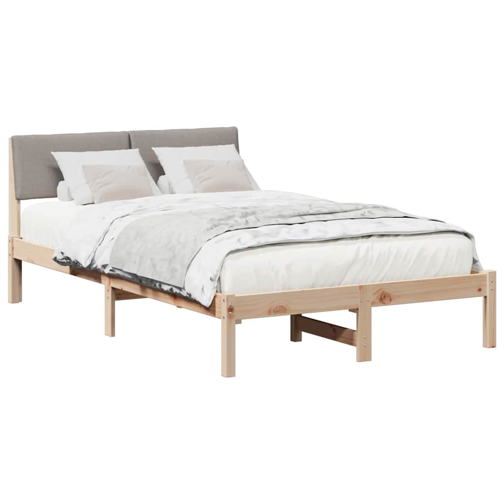 Sängram med huvudgavel Brun och taupe 120 x 190 cm Massiv furu