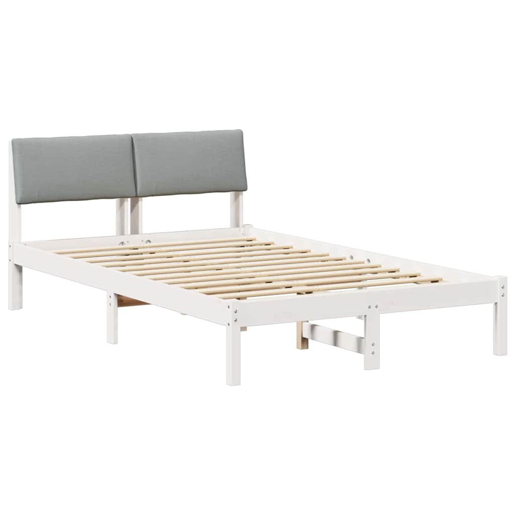 Sängram med huvudgavel Vit och ljusgrå 120 x 190 cm Massiv furu
