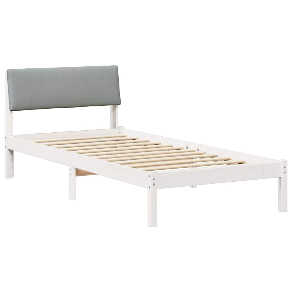 Sängram med huvudgavel Vit och ljusgrå 100 x 200 cm Massiv furu
