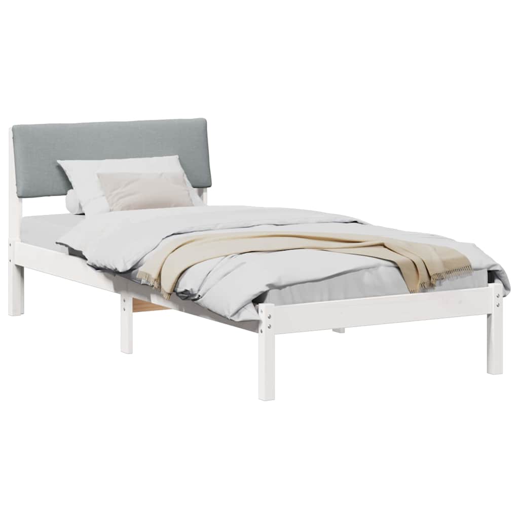 Sängram med huvudgavel Vit och ljusgrå 100 x 200 cm Massiv furu