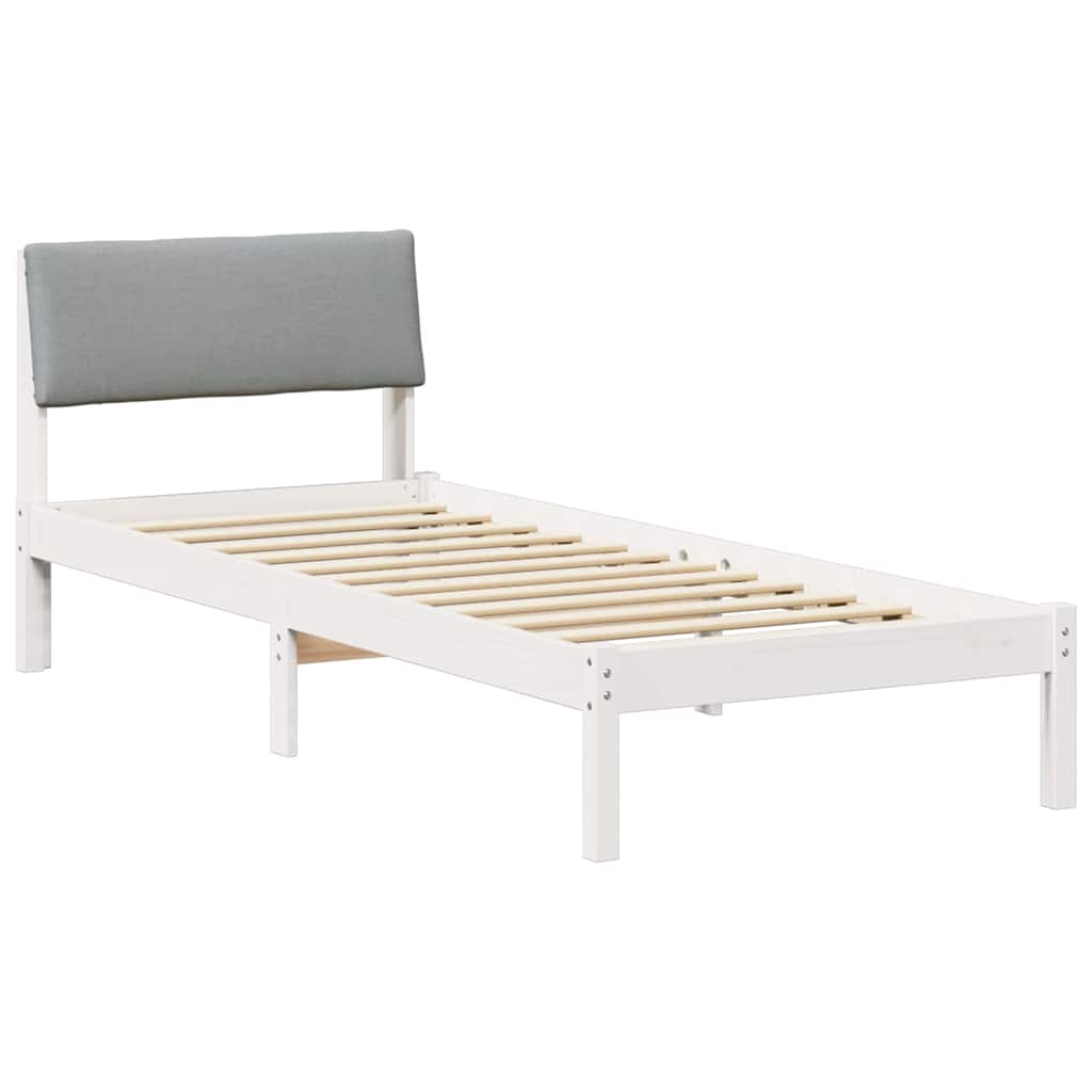 Sängram med huvudgavel Vit och ljusgrå 80 x 200 cm Massiv furu